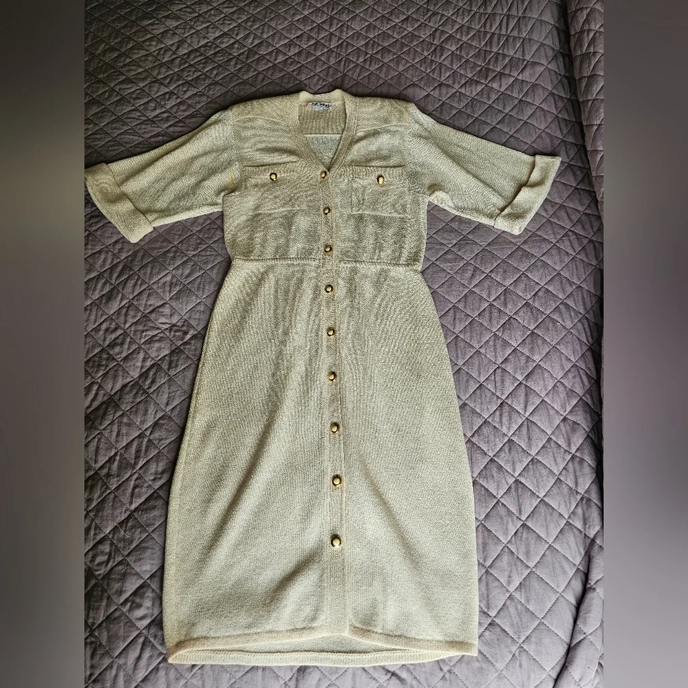 St.John By Marie Gray VTG Elegant Butter Yellow Cream Gold ButtonDown Dress Sz 4